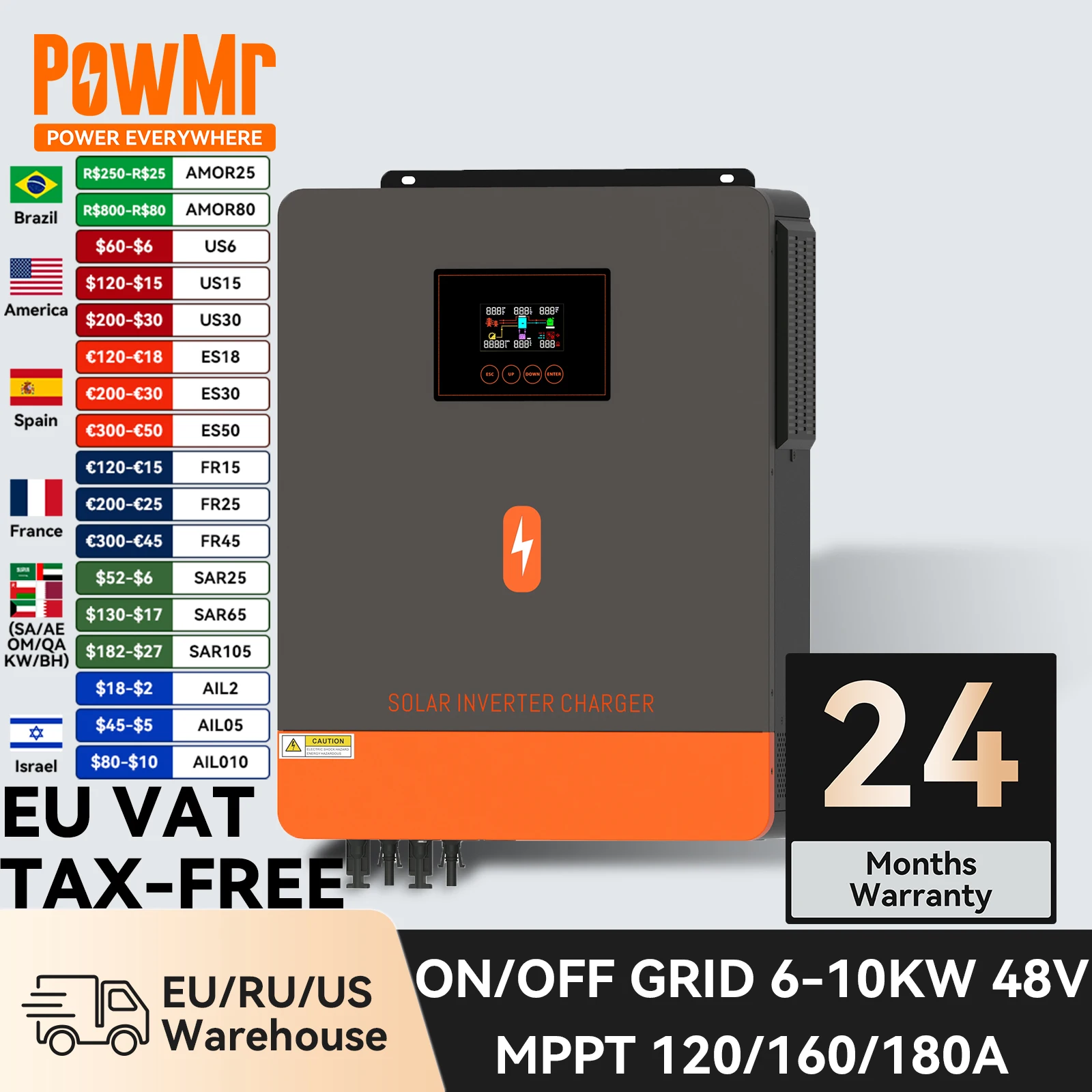 

Внутриканальный Гибридный инвертор PowMr 6 кВт 8 кВт 10 кВт MPPT 48 в 180 а 160 а 120 А