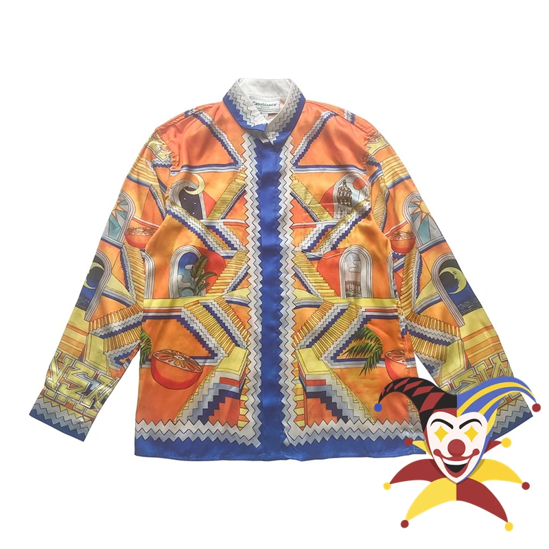 

Оранжевая шелковая рубашка Касабланка для мужчин и женщин, 1:1, лучшее качество, 2023ss Гавайские пляжные рубашки