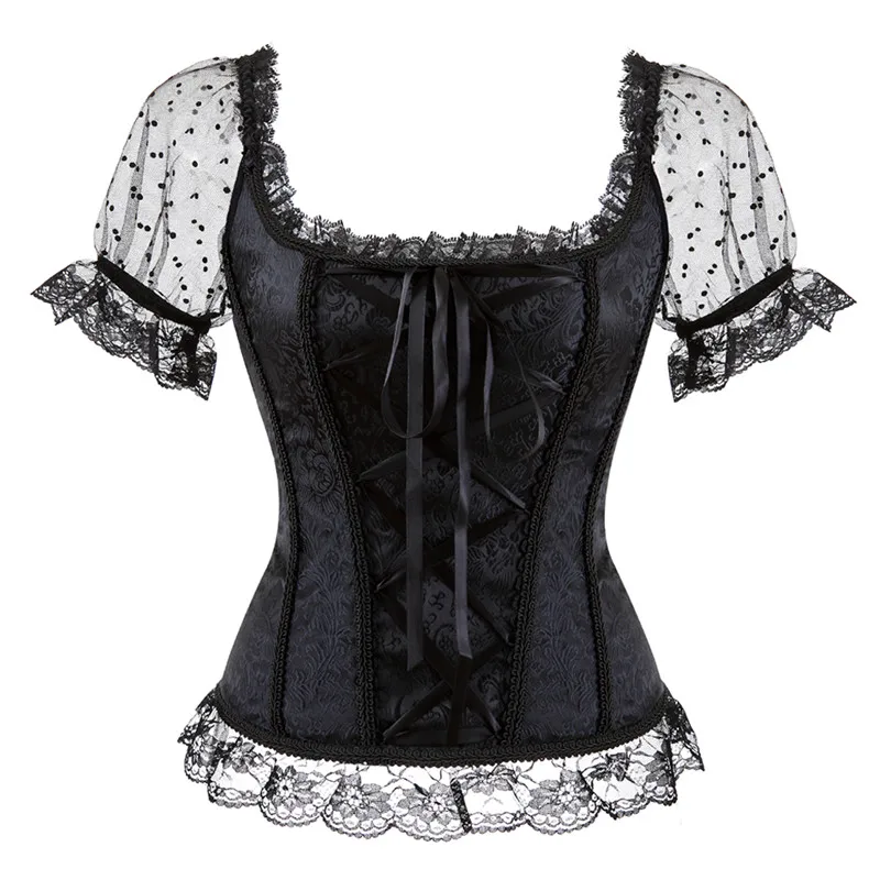 

corset top off shoulder plus size burlesque costumes floral lace up bustiers & corsets overbust straps sleeve vintage sexy p