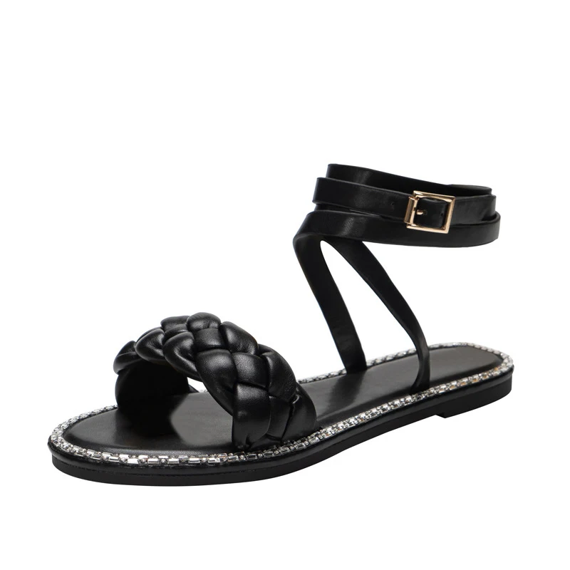 

Сандалии женские с перекрестной шнуровкой, босоножки-гладиаторы с пряжкой, Повседневная пляжная обувь на плоской подошве, лето