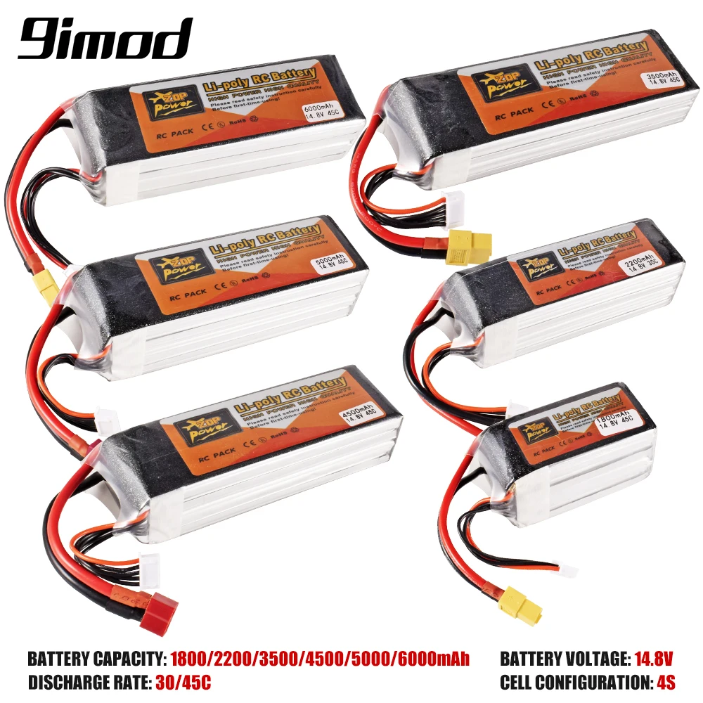 

Аккумуляторная батарея 9IMOD 4S RC Lipo 14,8 V 1800mAh 2200mAh 3500mAh 4500mAh 5000mAh 30C 45C с разъемом XT60 T для радиоуправляемой машинки, лодки