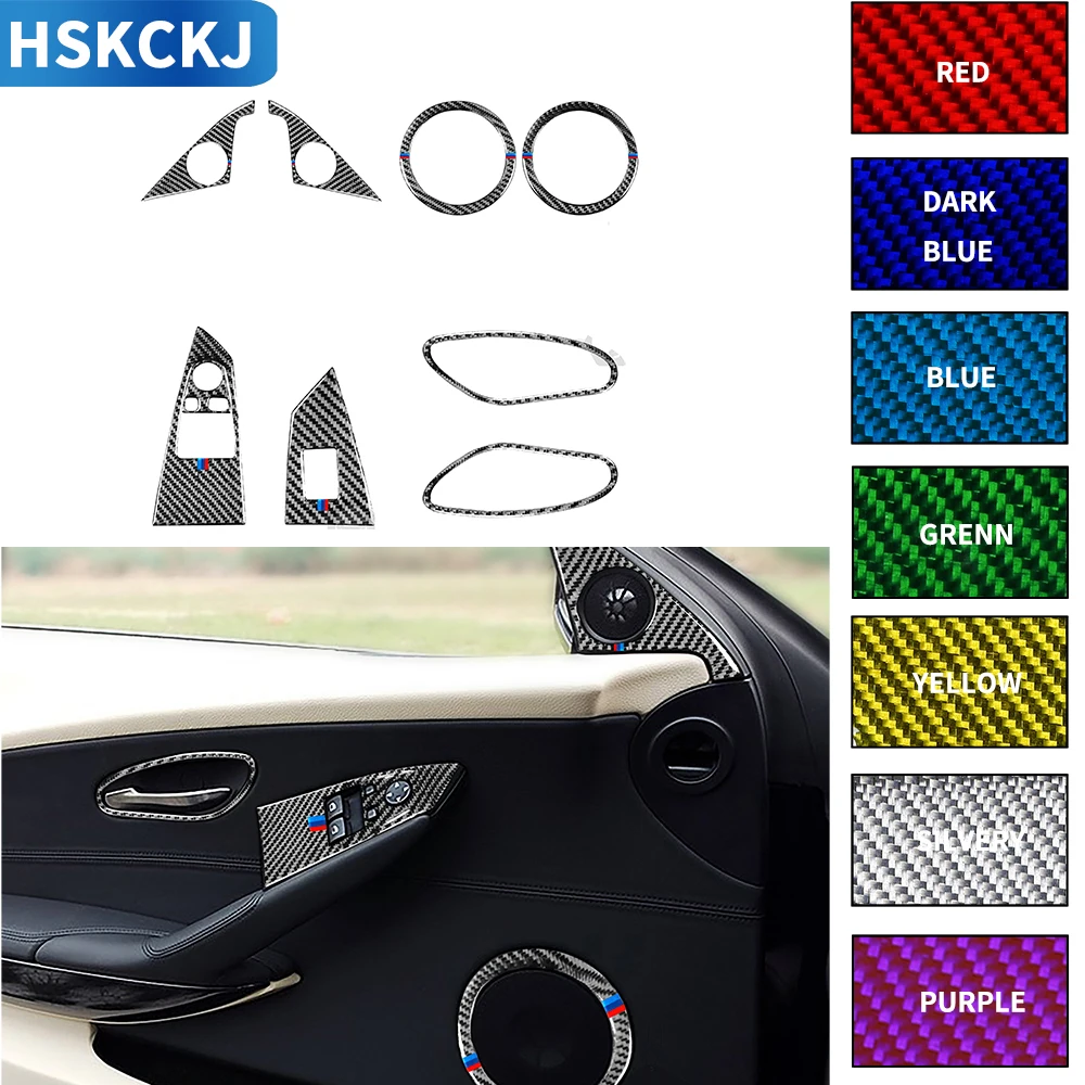 

Carbon Fiber New Sticker Gear Set Armrest Control Radio Button Frame Interior Car Accessories For BMW 6Series E63 E64 2004-2010