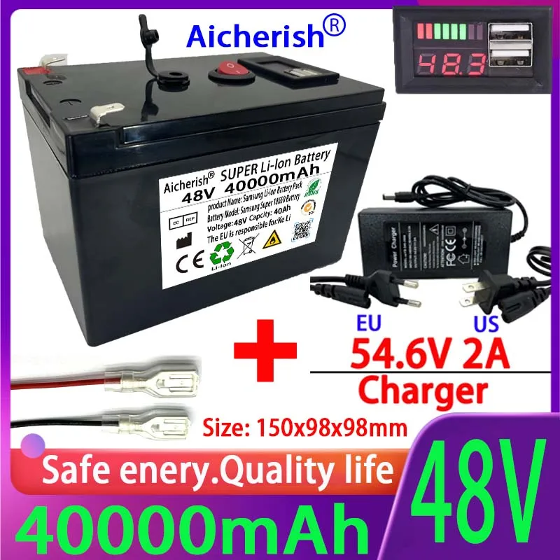 

Aicherish 48V 40Ah E-bike Li-ion Waterproof ABS 18650 Battery Box High Power DC USB 5V QC3 BMS For Balance Bicycle Motor Scooter