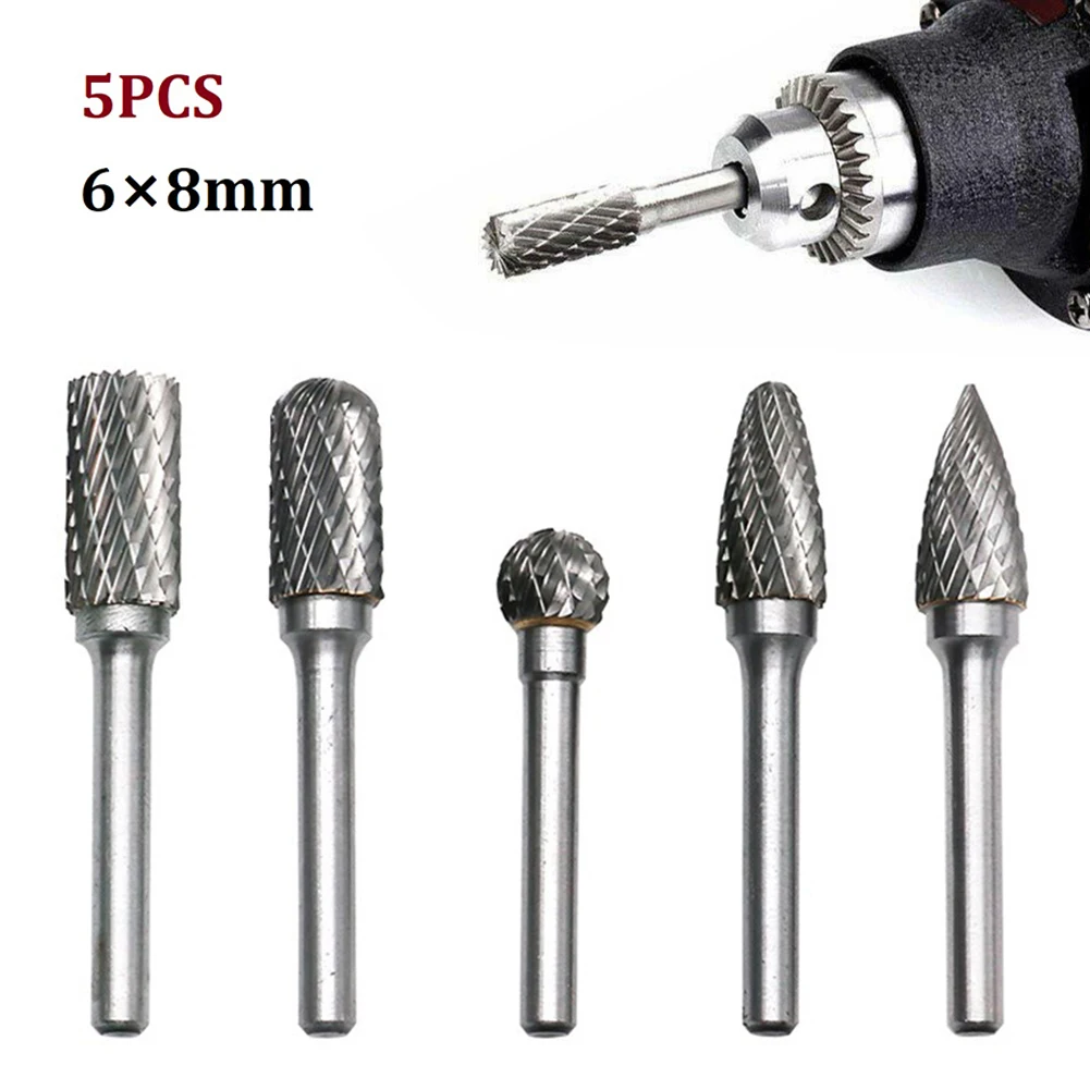 

5pcs 6*8mm Tungsten Carbide Rotary Burr Set Rasp File Milling Cutter For Wood Metal Marble Jade Trimming Power Tools Parts
