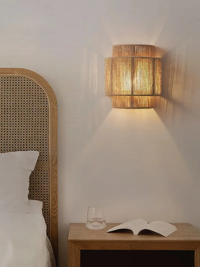 Японский Ретро Плетеный Настенный Светильник Из Ротанга E27 Искусственной