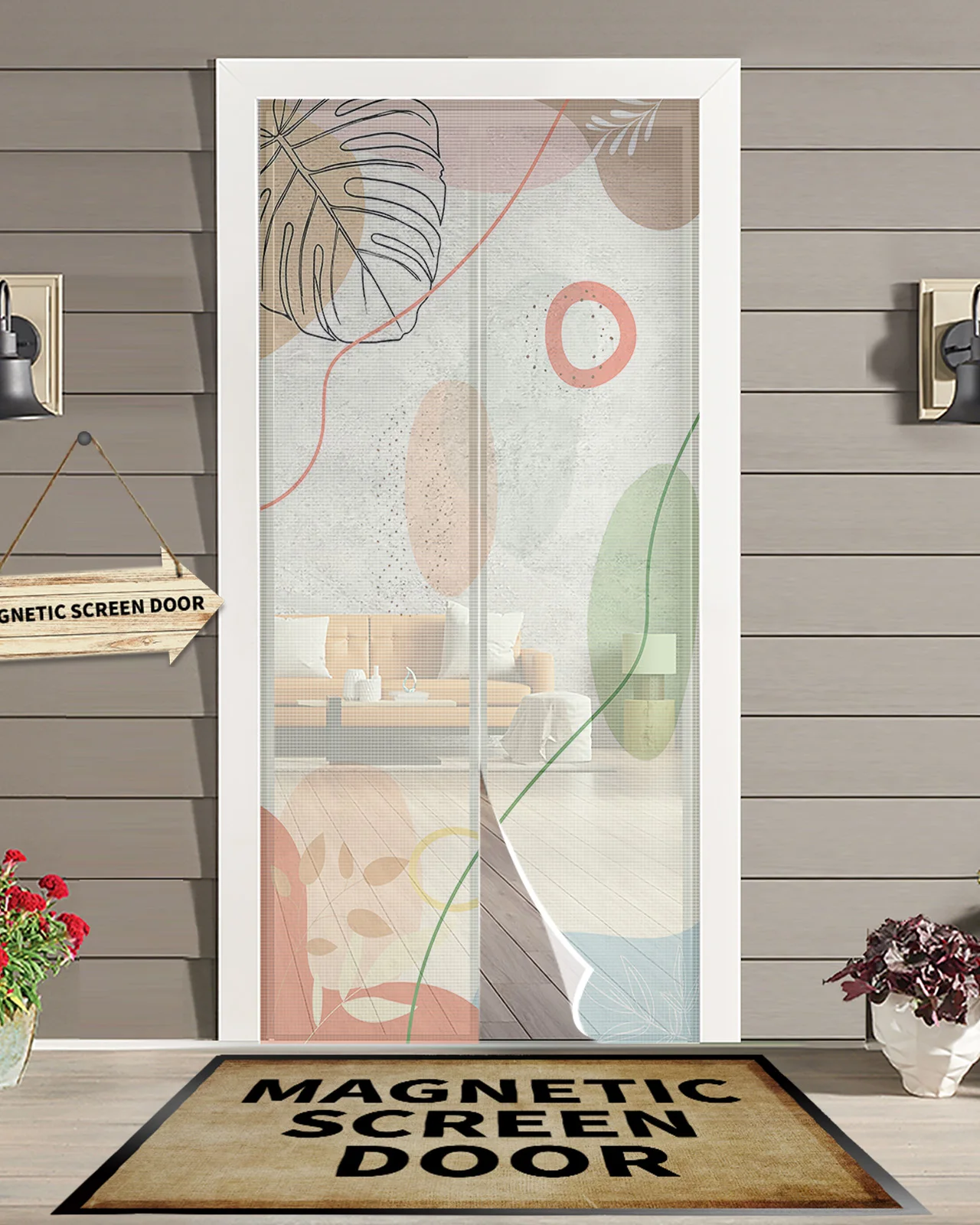 

Bohemian Morandi Plant Anti Mosquito Gauze Door Curtain Magnetic Door Screen for Bedroom House Summer Door Window Screens