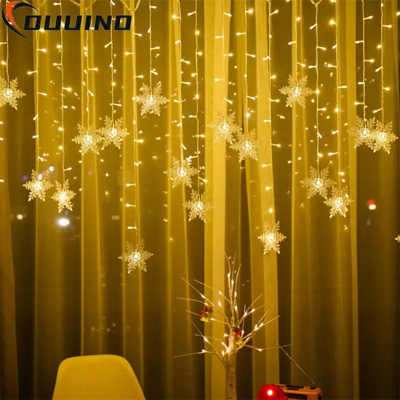 LED Curtain Snowflake String Lights Wave Fairy Lights New Year Indoor and Outdoor Decoration Holiday Party Christmas Decoration