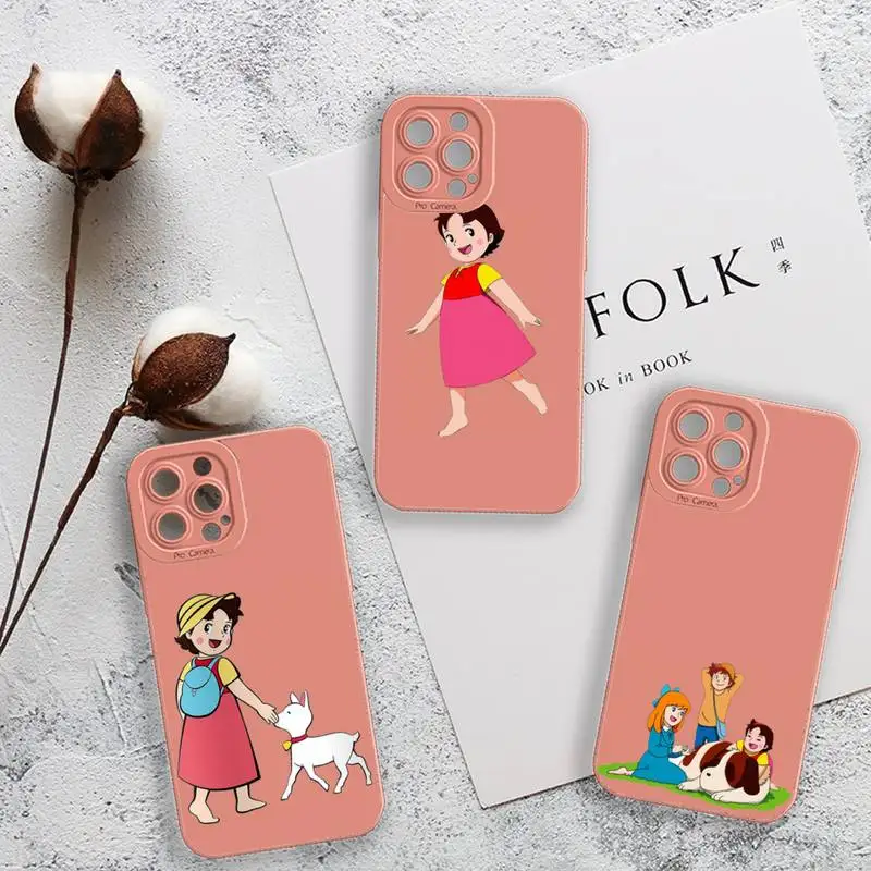 

Heidi lovely cartoon girl Camera Lens Liquid Silicone Phone Case For iPhone 13 12 11 Pro MAX Mini X XS XR 7 8 Plus