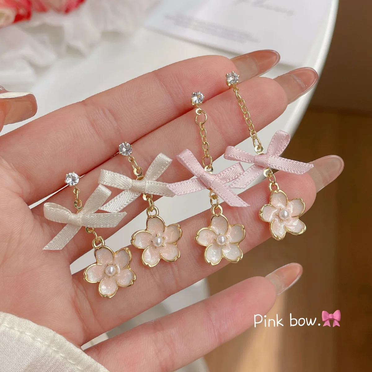 Милые летние женские серьги KADRUFI с розовым цветочным бантом из ткани корейские