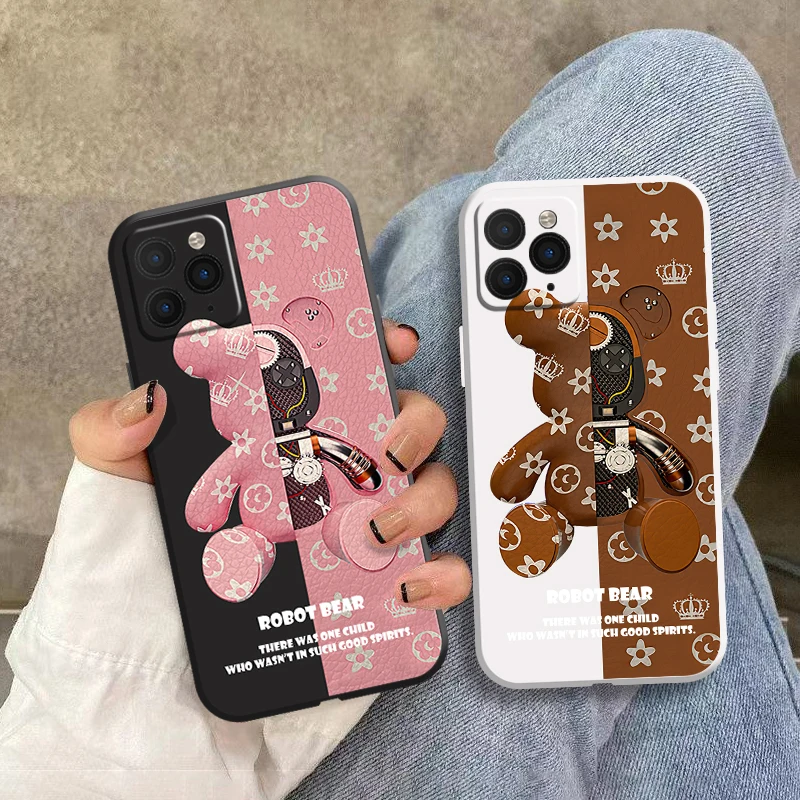 

2022 Bear Fashion Bear For Apple iPhone 11 12 13 Pro 13 12 Mini X XR XS Max 5 6 7 8 Plus Phone Case Liquid Silicone Cover fundas