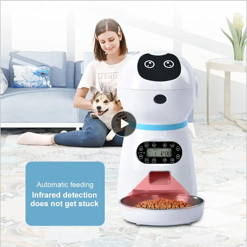 

Pet Feeder Automatic Small Robot 3.5L Cat Dog Food Dry Smart Slow Food Dispenser Voice Record Quantify Control Timer UK Plug