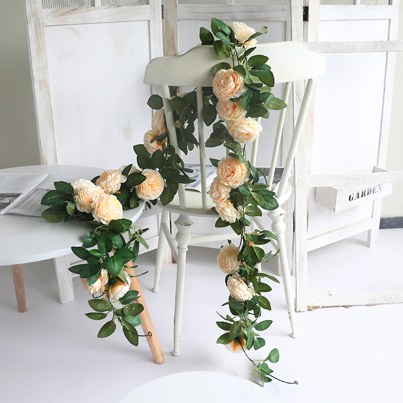 

200CM Silk Peony Rose Flower Rattan Artificial Ivy Rattan Wedding Party Wall Hanging Garland Home Garden Decoration Green Plants