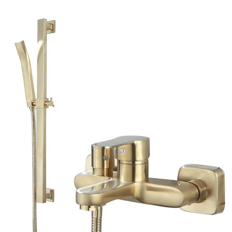 

Brushed Gold Bathtub Shower Set All Copper Triple Faucet Hot And Cold Mixing Valve Bathroom