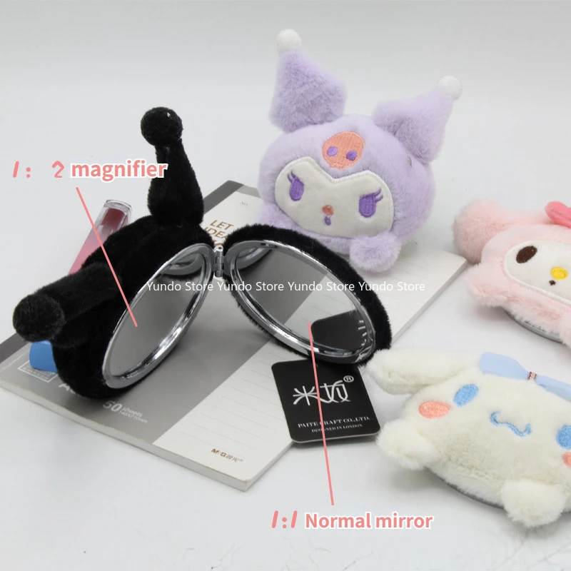 Kawaii Sanrio трехмерное плюшевое зеркало складное двухстороннее портативное для