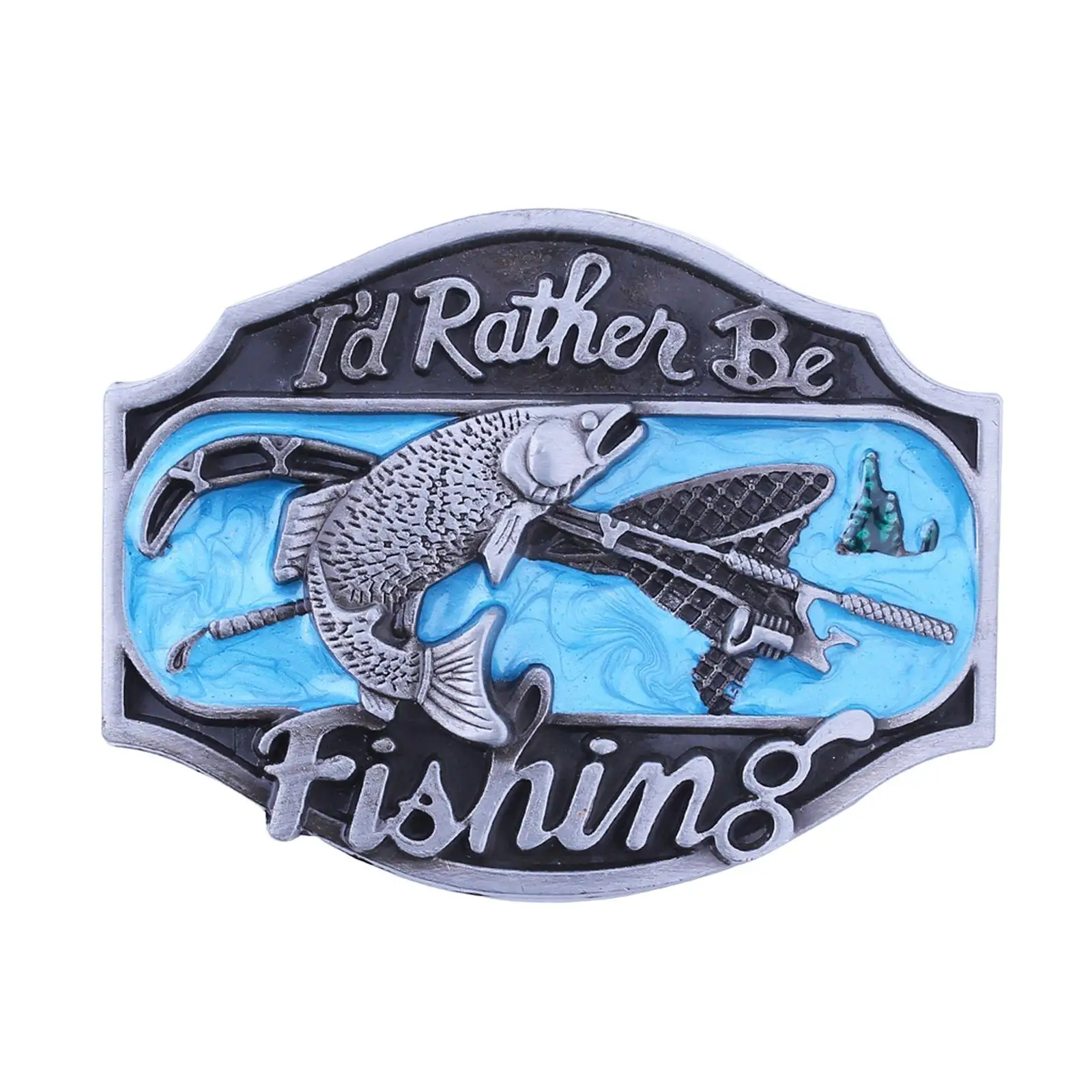 

Vintage Style Western Belt Buckle Stylish Solid Metal Replacement Mens Ocean Blue Ocean Fishing Enthusiast Decorative for Belts