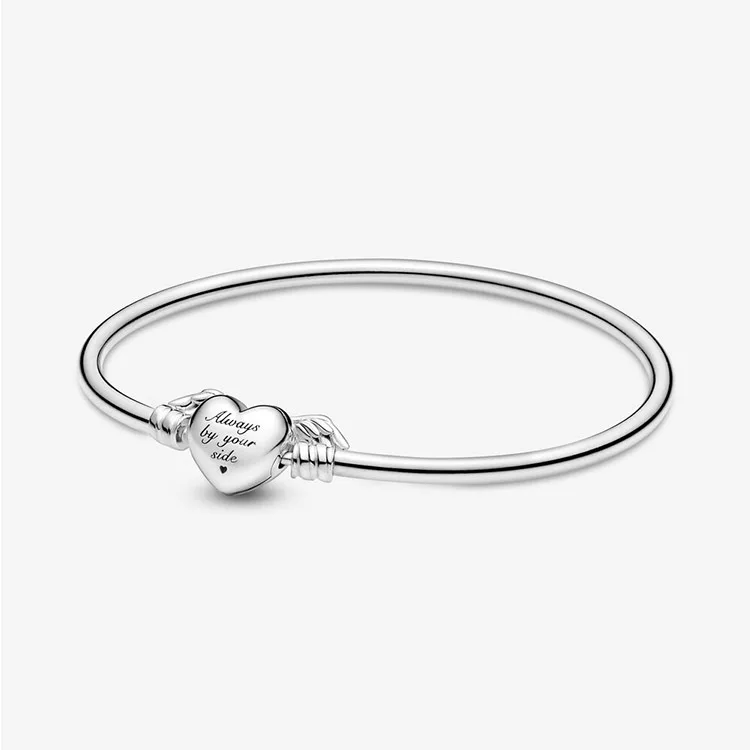 

925 sterling Silver Winged Heart Bracelet Mother's Day Bracelet fits Pandora charm beads DIY making gifts