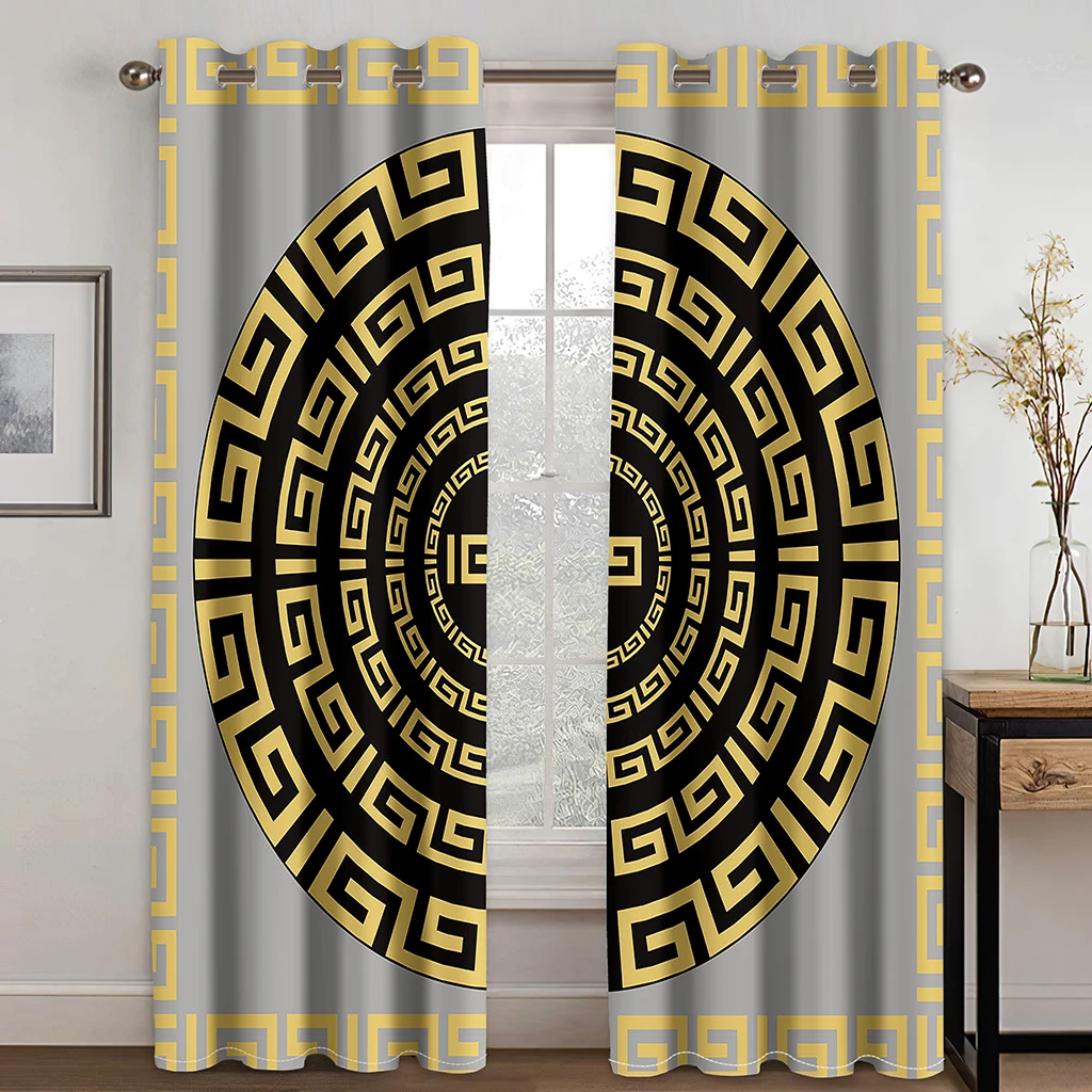 

3D Custom Cheap Luxury Brands Modern Gold Design Free Shipping 2 Pieces Thin Window Curtains for Living Room Bedroom Drape Decor