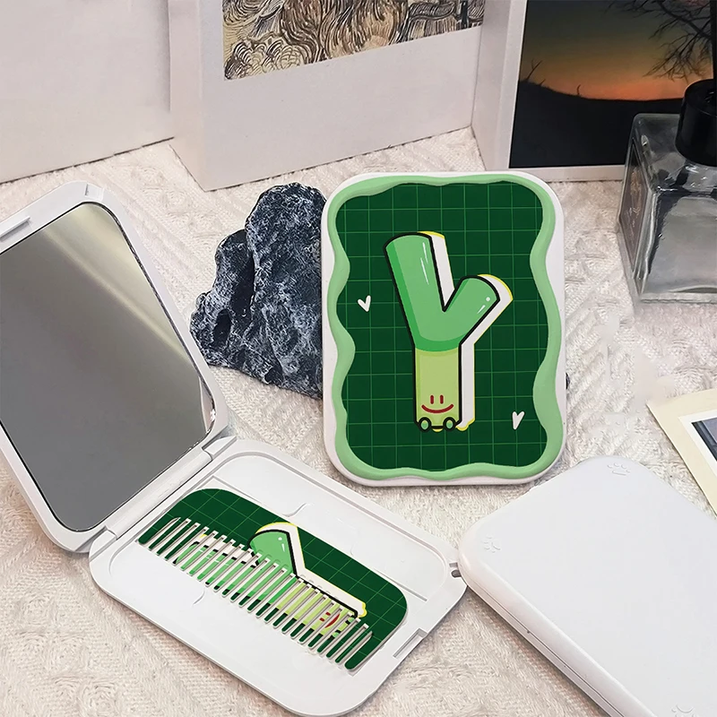 Складное зеркало для макияжа прямоугольное карманное складное зеленого цвета с