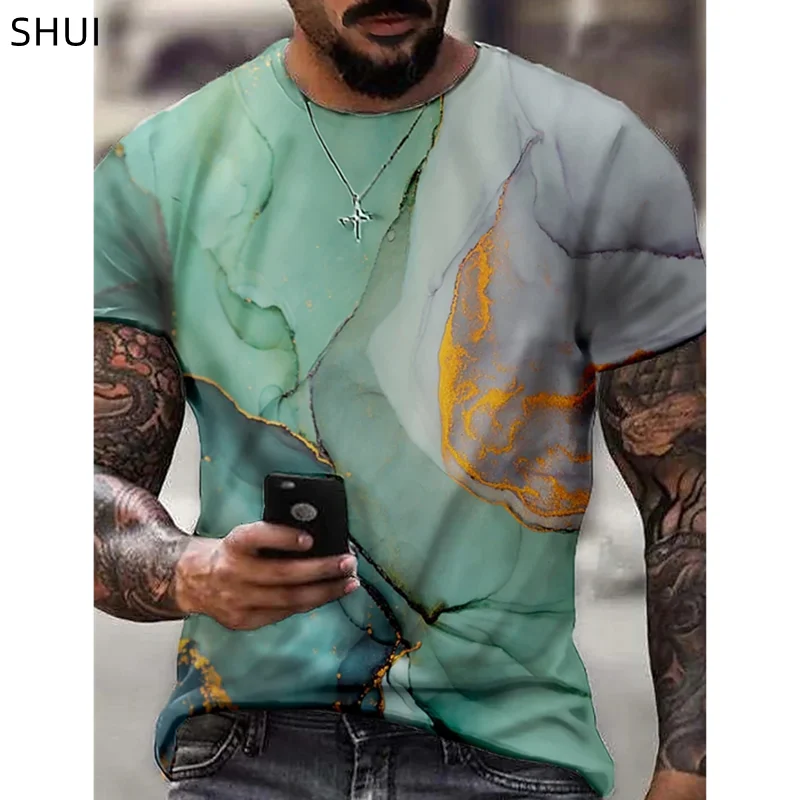 2022 Summer Harajuku Ethnic Style Men's Retro Oversized 3D Printed Round Neck T-shirt Fashion Casual Beach Wave Pattern Top