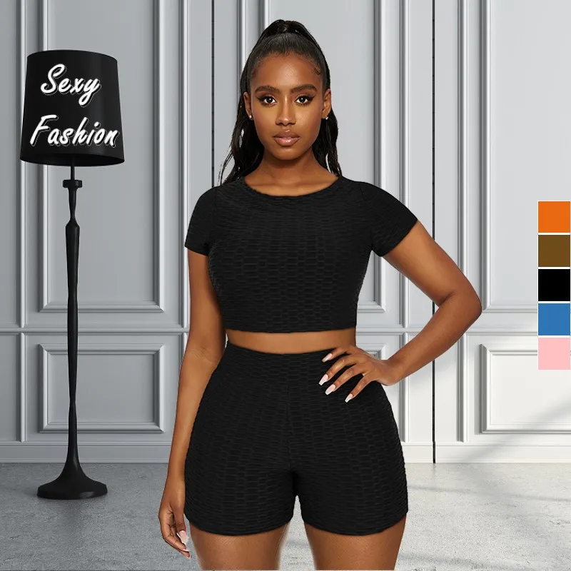 

S-XL Summer 2022 Summer Two Piece Set Women Clothing Casual Sport Sport Yoga Top And Shorts Suit Outfit Wholesale Dropshipping