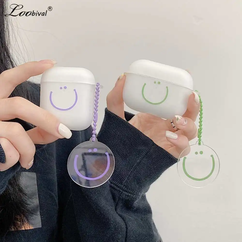 

Милый мультяшный чехол со смайликом для Airpods 2/1 3 Pro, мягкий силиконовый чехол с подвеской для Air Pods 3, противоударный защитный чехол