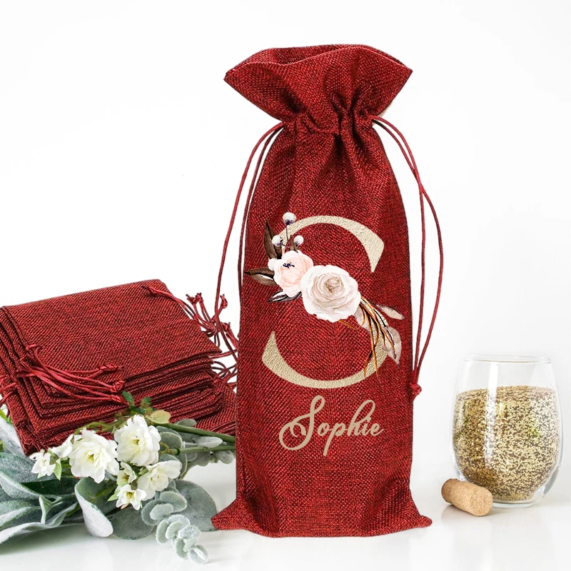 

Personalized Burlap Wine Bags Custom Name Drawstring Wine Bottle Covers Reusable Wine Bags Wrap Housewarming Gift Birthday Gift