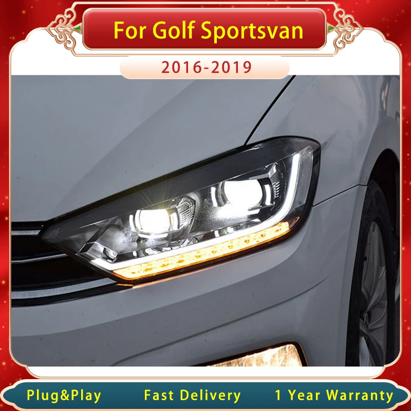 

Автомобильная передняя фара для Volkswagen Golf Sportsvan 2016-2019, динамическая фотовспышка, обновленная версия DRL, новый дизайн, головка в сборе