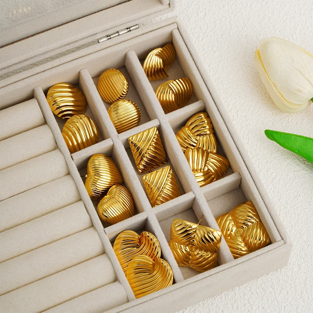 Новые модные 18-каратные позолоченные серьги из нержавеющей стали с сердечками