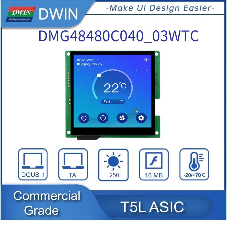 DWIN 4.0" IPS 480X480 Square Module Capacitive Touch Panel, TFT LCD, UART LCM HMI Intelligent Display, Touch Control for Arduino