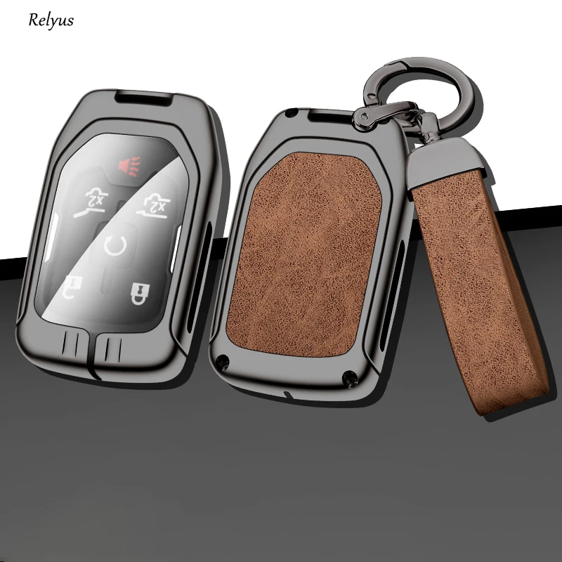 

Zinc Alloy Leather Car Remote Key Case Cover For Chevrolet Silverado Suburban Tahoe 2021 Keychain Accrssories Car-Styling