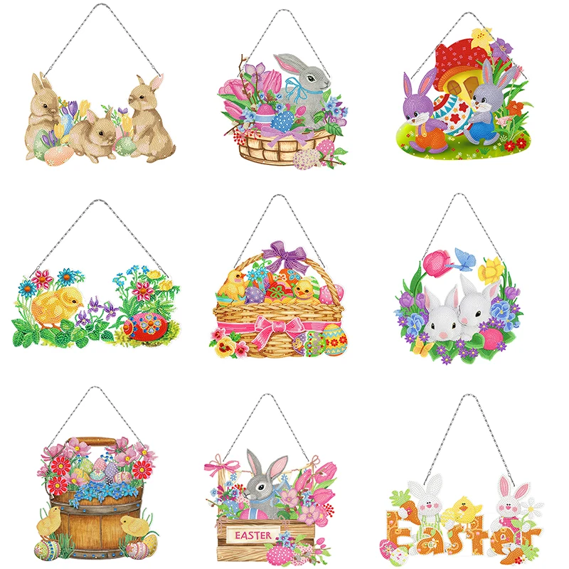 

2023 Easter DIY Diamond Painting Wreath Pendant With Led Light Diamond Embroidery Mosaic Hanging Pendant Art Home Decor Gifts