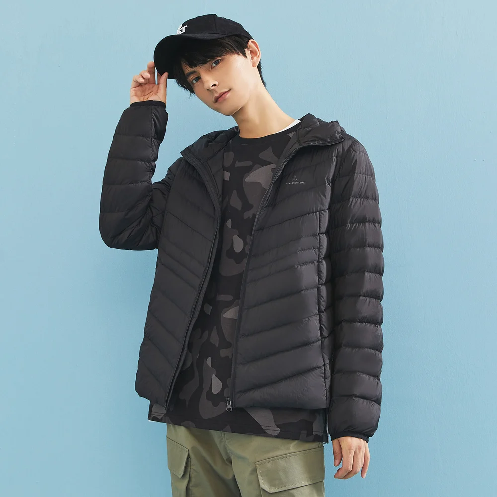 Metersbonwe Solid Color Down Coat Men  Winter Hooded Light Down Coat 90% Gray Duck Down  Clothes Youth Warm Ultralight Down Coat