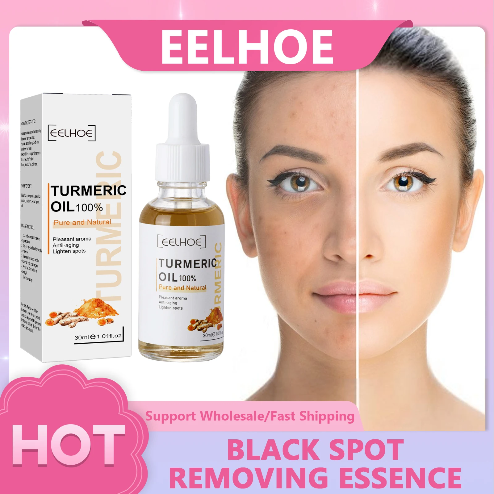

Face Whitening Serum Turmeric Dark Spot Correcting Essential Oil Brighten Fade Freckle Removal Pigment Beauty Face Skin Care