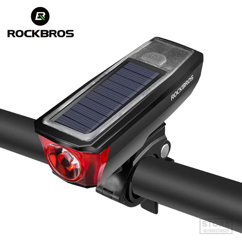 

ROCKBROS Solar Bicycle Light 2000mAh Bike Horn Light USB Charge Headlight 120db Electronic Bell Smart Sensing Cycling Flashlight