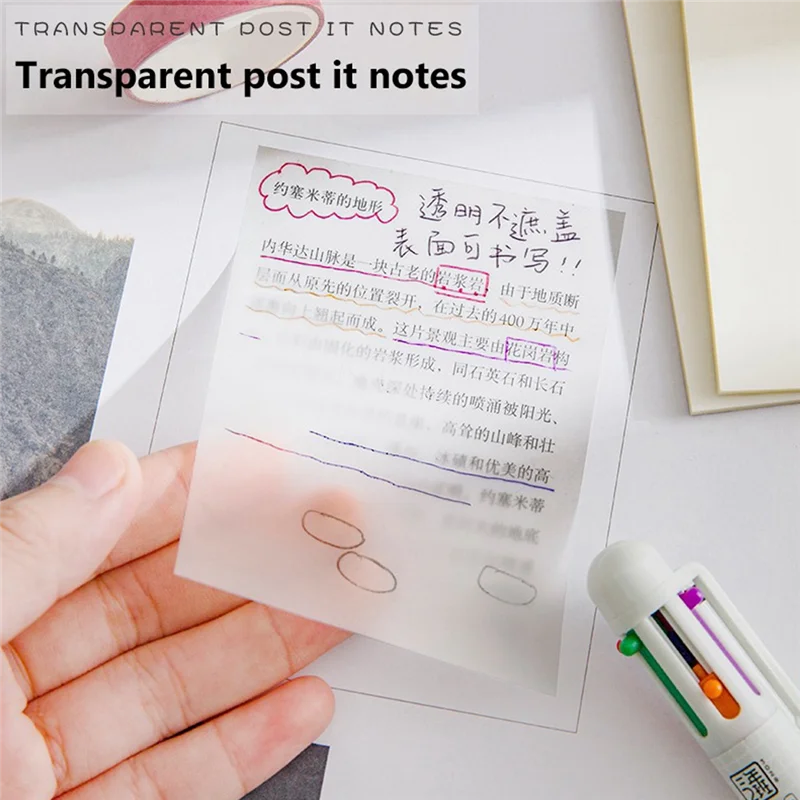 

300 Sheets Waterproof PET Transparent Sticky Notes Daily To Do List Note Paper for Student Office,6Colors 3X3Inch