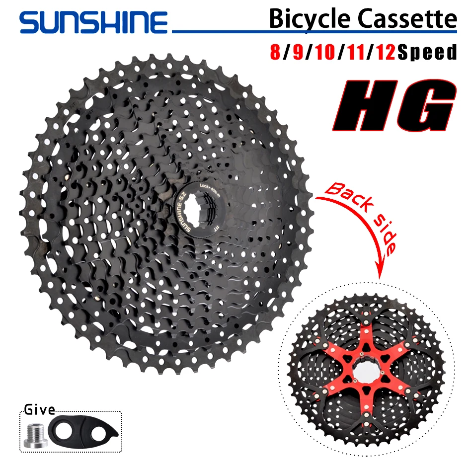 SUNSHINE Full Black Freewheel 8/9/10/11/12 Speed 52T 50T 46T 42T 40T MTB Bike Cassette Bicycle Flywheel Compatible SHIMANO SRAM