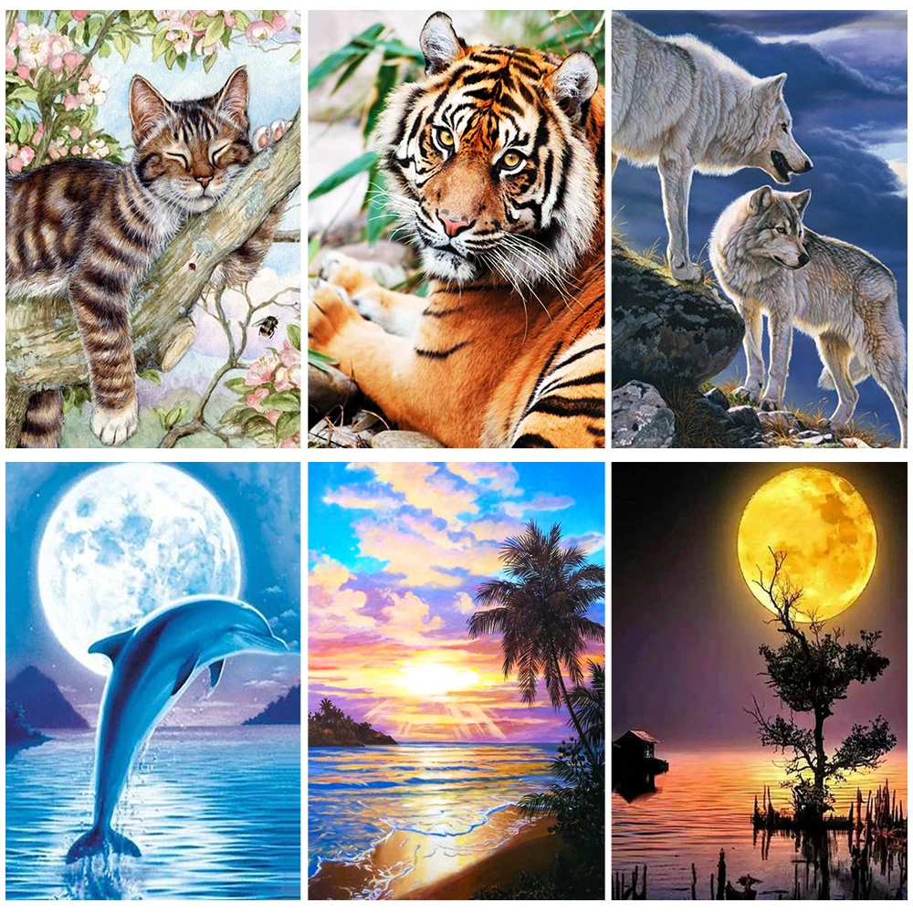 

Miaodu DIY 5D Diamond Painting Animal Cat Tiger Wolf Mosaic Landscape Rhinestones Kit Home Decoration Handmade Gift