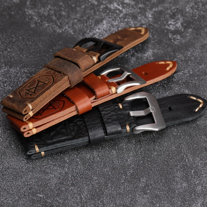 Handmade skull leather Watchband X-MEN Soldier Top Layer Leather Strap 20 22 24MM Compatible For PAM111 Soft Bracelet