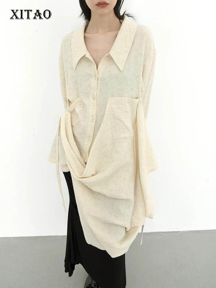 

XITAO Irregular Blouse Fashion Pleated Goddess Fan Casual Style Single Breast 2022 Minority Loose Elegant Shirt WMD5907