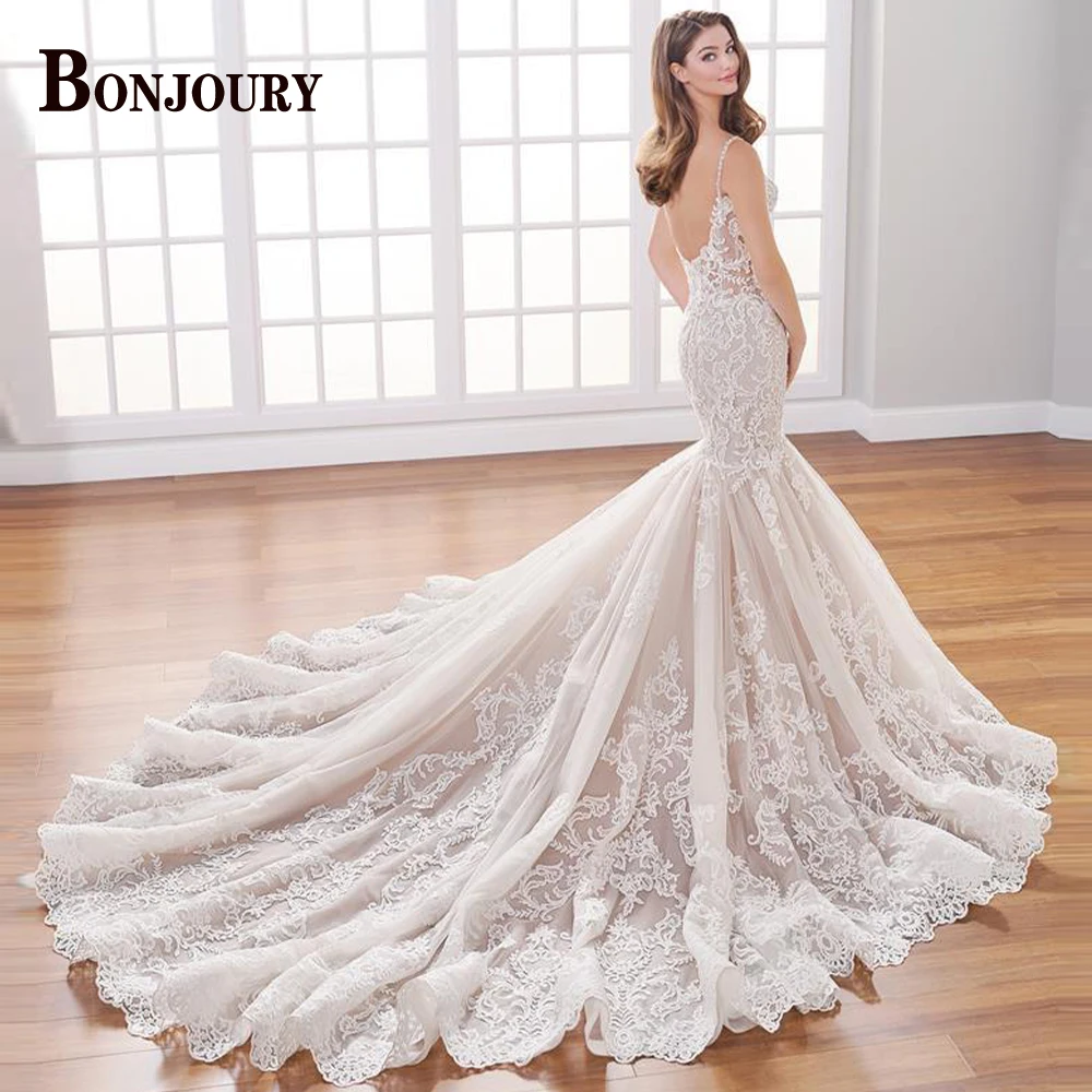 

BONJOURY Delightful Wedding Dress Mermaid Spaghetti Straps 2023 For Women Bride Vestidos De Noiva Appliques Made To Order Formal
