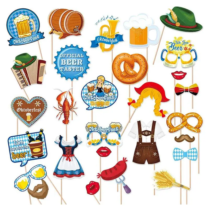 

German Beer Festival Photo Booth Props Beer Theme Oktoberfest Holiday Party Props Cake Toppers 28pcs Beer Festival Party