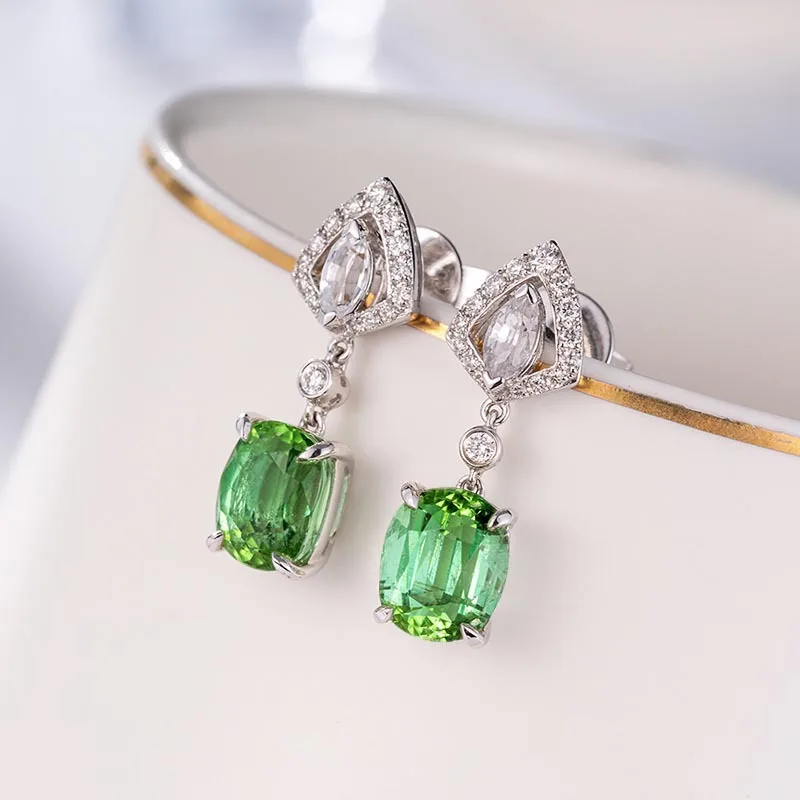 

KOFSAC Crystal Green Oval CZ Earrings Geometric Zircon Stud Earrings S925 Silver Engagement Earring For Women Fashion Jewelry