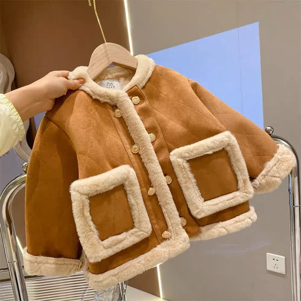 

Girls' Winter Clothing Children's Suede Coat Middle and Young Children's Fashionable Short Coat Winter Clothes for Girls 4-12y