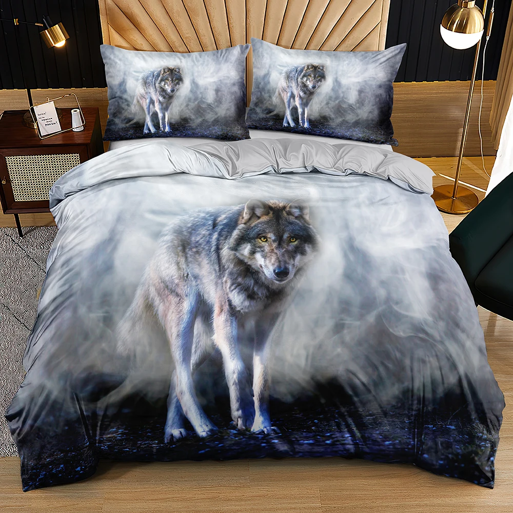 

Animal Series Grey Duvet Cover Set Wild Wolf Pattern Quilt Cover Set With Pillowcases Single Double Queen King Sizes For Bedroom