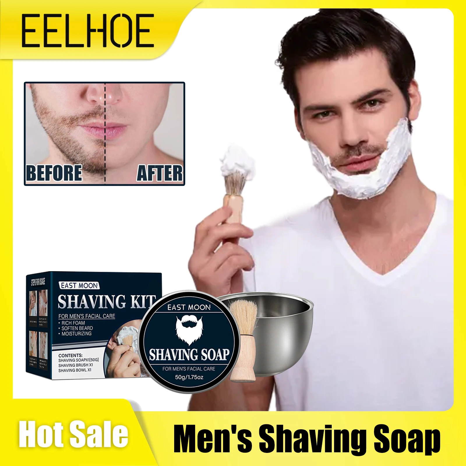 

Shaving Soap Softening Beards Handmade Rich Foam Shave Mustache Smoothing Face Professional Men Cleaning Beard Removal Soap Kit