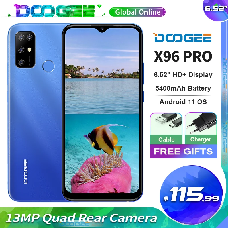 

Doogee X96 Pro Mobile Phone Octa-Core 13MP Quad Camera 5400mAh Battery 6.52”HD+ Screen 4GB RAM 64GB ROM Android 11.0 Smartphone