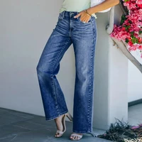 spring and autumn new womens fashion loose wide leg high elastic denim trousers women casual office all match jeans lady pants