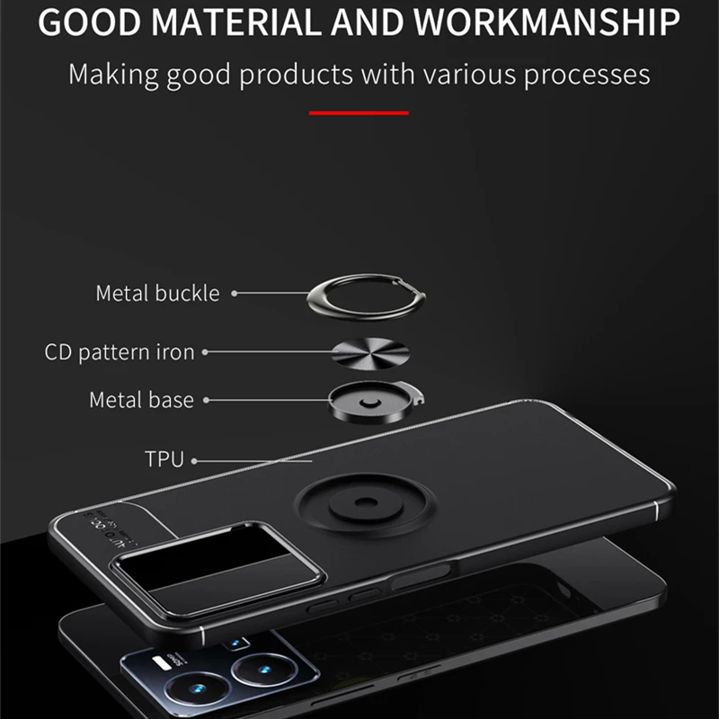 For Vivo Y35 Case Cover For Vivo Y35 Capas New Phone Bumper Shockproof Soft Ring Magnetic Holder For Cover Vivo Y 35 Y35 Fundas