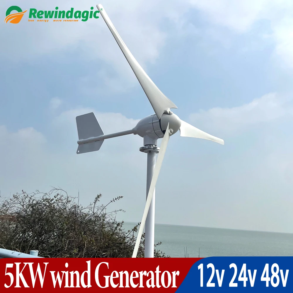 

5000W 24V 48V 12V Wind Generator 3 Blades Horizontal Wind Turbine With MPPT Charger Controller and Off Grid Inverter Windmill