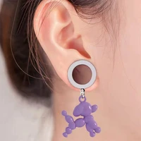 2pieces stainless steel ear piercings ear plugs and tunnels earrings cartoon balloon dog dangle ear tunnels expansores oreja
